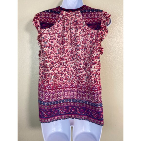 Lucky Brand Womens Ruffle Sleeve Floral Boho Top size Medium Modal Peasant - Picture 12 of 13